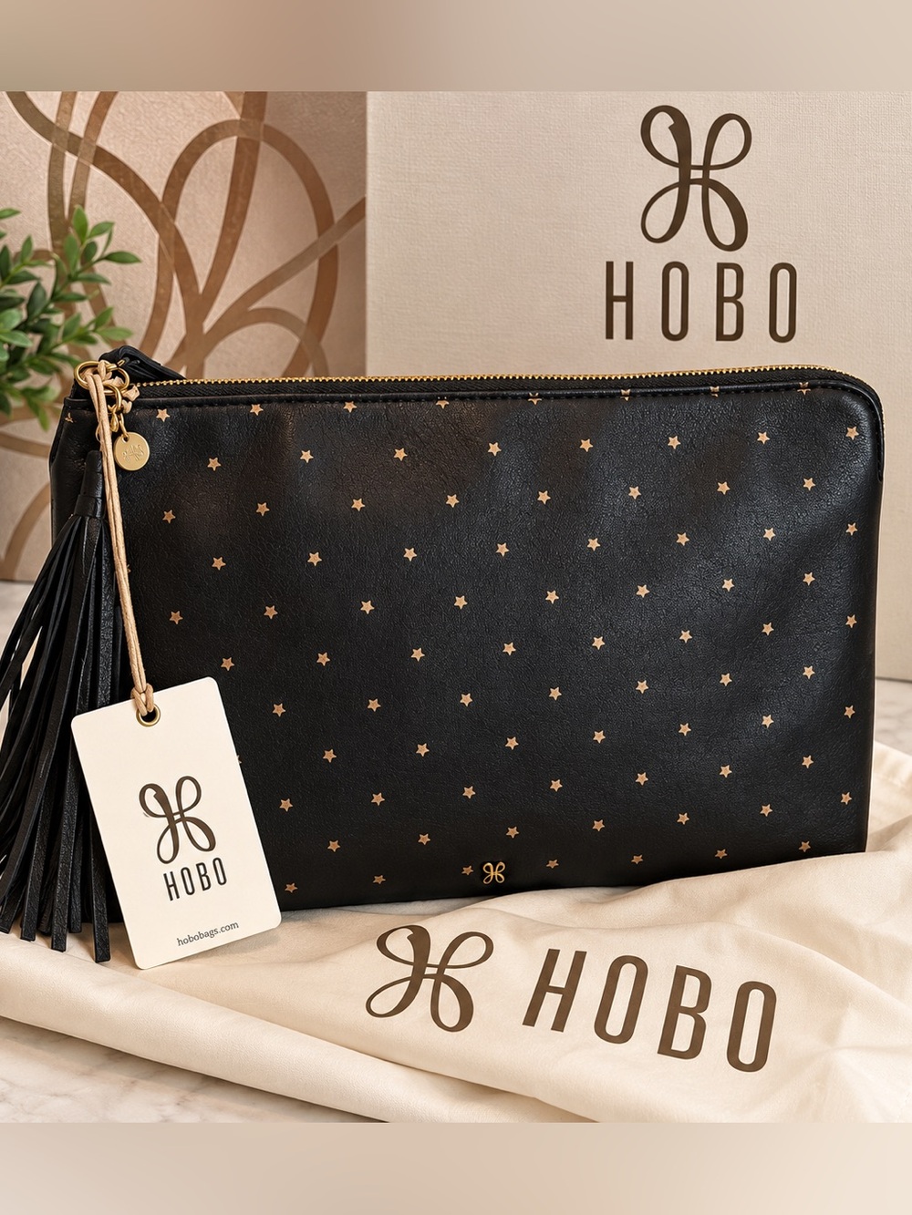 HOBO Wayfare Black Genuine Leather Star Clutch Wristlet BNWT